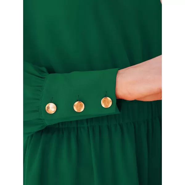 imageCUPSHE Womens Mini Dress Round Neck Long Sleeve Button Flounce Elastic Waist Starlight Party A Line Cocktail DressGreen