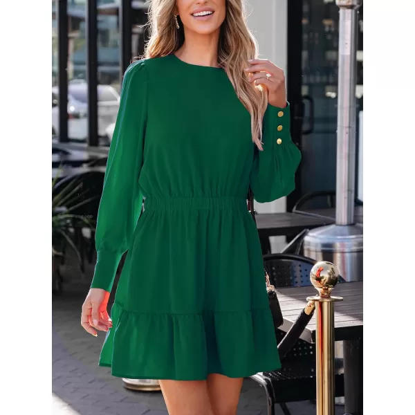 imageCUPSHE Womens Mini Dress Round Neck Long Sleeve Button Flounce Elastic Waist Starlight Party A Line Cocktail DressGreen