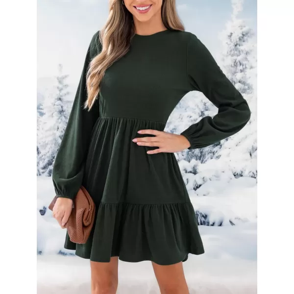 imageCUPSHE Womens Mini Dress Round Neck Long Sleeve Ruffled A Line Cocktail Dress Olive Green MCUPSHE Womens Mini Dress Round Neck Long Sleeve Ruffled A Line Cocktail Dress Olive Green M