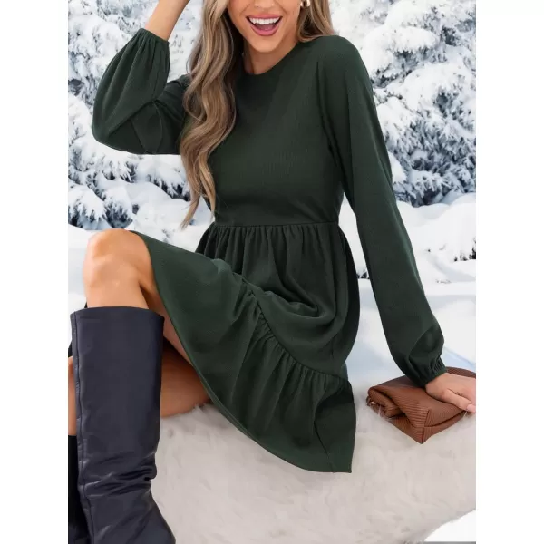 imageCUPSHE Womens Mini Dress Round Neck Long Sleeve Ruffled A Line Cocktail Dress Olive Green MCUPSHE Womens Mini Dress Round Neck Long Sleeve Ruffled A Line Cocktail Dress Olive Green M