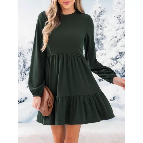 imageCUPSHE Womens Mini Dress Round Neck Long Sleeve Ruffled A Line Cocktail Dress Olive Green MCUPSHE Womens Mini Dress Round Neck Long Sleeve Ruffled A Line Cocktail Dress Olive Green M