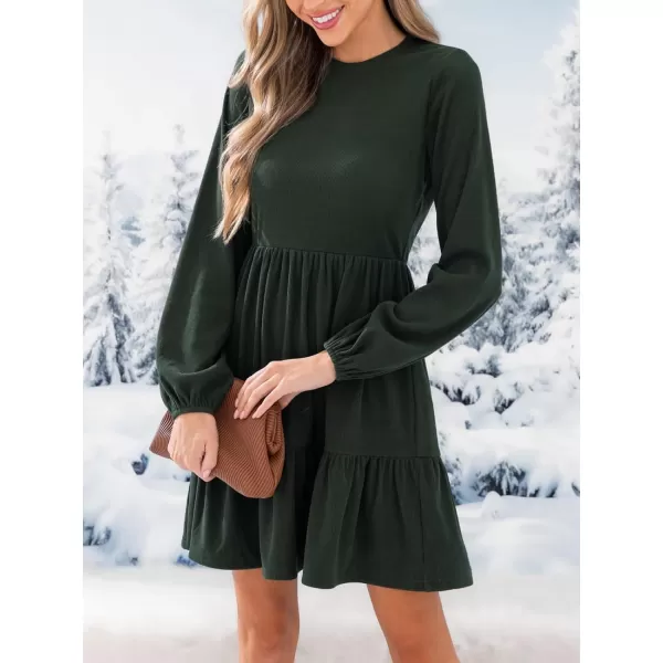 imageCUPSHE Womens Mini Dress Round Neck Long Sleeve Ruffled A Line Cocktail Dress Olive Green MCUPSHE Womens Mini Dress Round Neck Long Sleeve Ruffled A Line Cocktail Dress Olive Green M