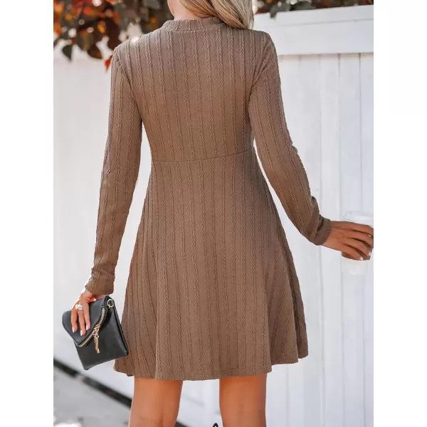 imageCUPSHE Womens Mini Dress Round Neck Long Sleeve Textured Button Design Knitted A Line Short Casual DressesCamel