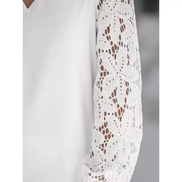 imageCUPSHE Womens Mini Dress Scalloped V Neck Lace Appliques Long Sleeve Loose Fit A Line Casual DressWhite
