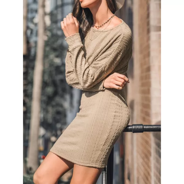 imageCUPSHE Womens Mini Dress Scoop Neck Fitted Long Drop Sleeve Knitted Casual DressesSand