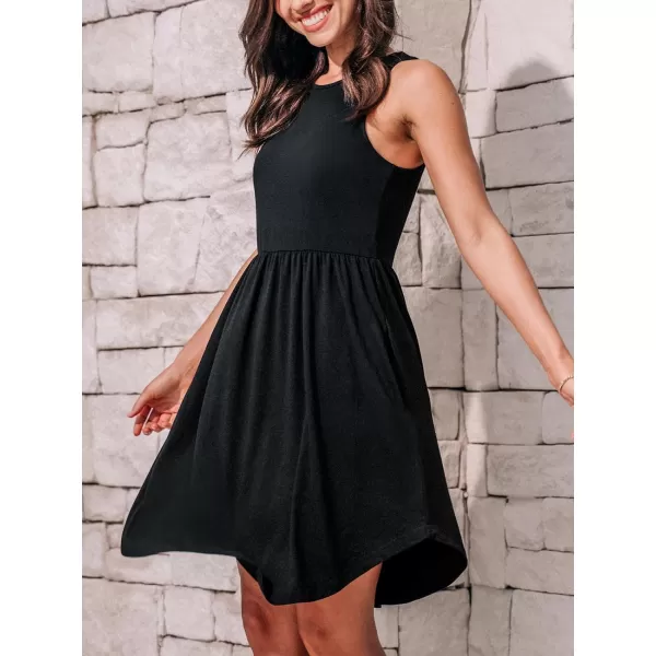 imageCUPSHE Womens Mini Dress Scoop Neck Sleeveless Knit Short Summer Casual DressBlack