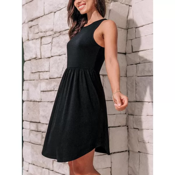 imageCUPSHE Womens Mini Dress Scoop Neck Sleeveless Knit Short Summer Casual DressBlack