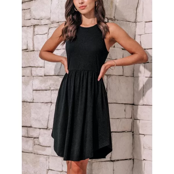 imageCUPSHE Womens Mini Dress Scoop Neck Sleeveless Knit Short Summer Casual DressBlack