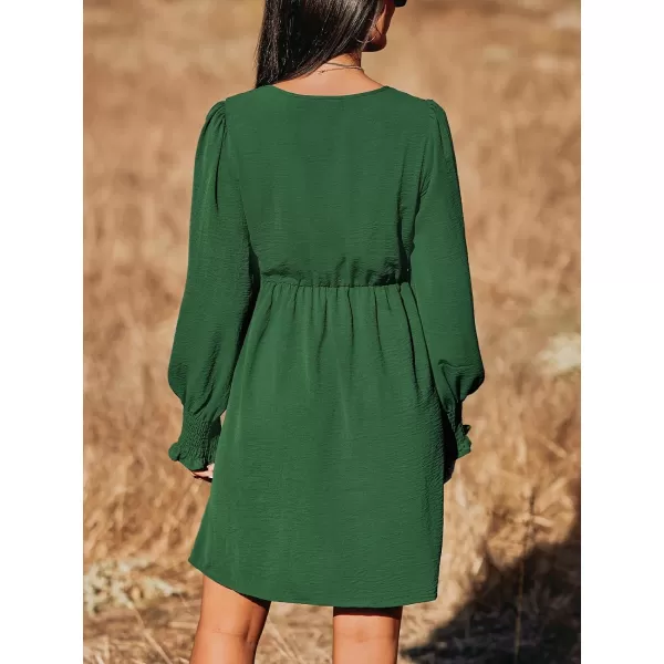 imageCUPSHE Womens Mini Dress Smocked V Neck Long Sleeve Empire Waist Casual A Line DressGreen