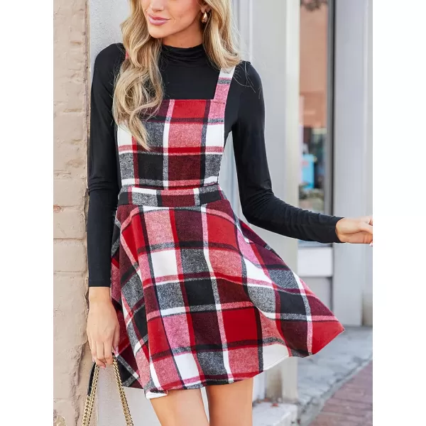 imageCUPSHE Womens Mini Dress Square Neck Plaid Print Cross Back Sleeveless Overall Short A Line Dress Red PlaidRed Plaid