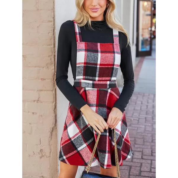 imageCUPSHE Womens Mini Dress Square Neck Plaid Print Cross Back Sleeveless Overall Short A Line Dress Red PlaidRed Plaid