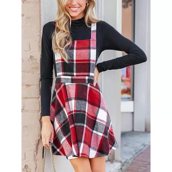 imageCUPSHE Womens Mini Dress Square Neck Plaid Print Cross Back Sleeveless Overall Short A Line Dress Red PlaidRed Plaid