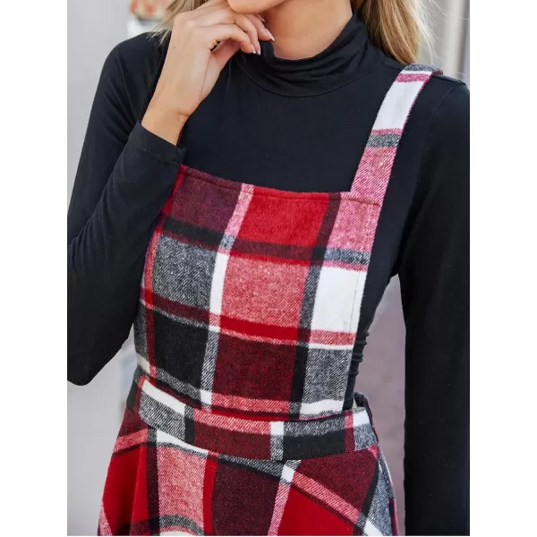imageCUPSHE Womens Mini Dress Square Neck Plaid Print Cross Back Sleeveless Overall Short A Line Dress Red PlaidRed Plaid