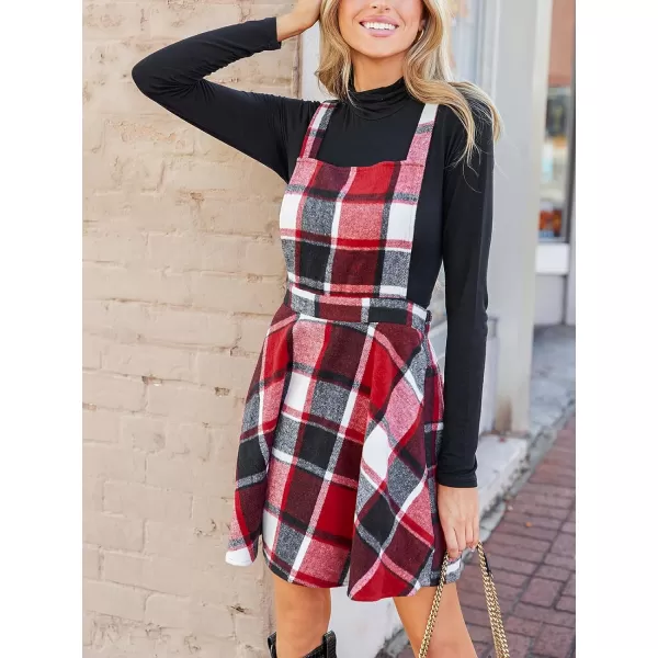 imageCUPSHE Womens Mini Dress Square Neck Plaid Print Cross Back Sleeveless Overall Short A Line Dress Red PlaidRed Plaid