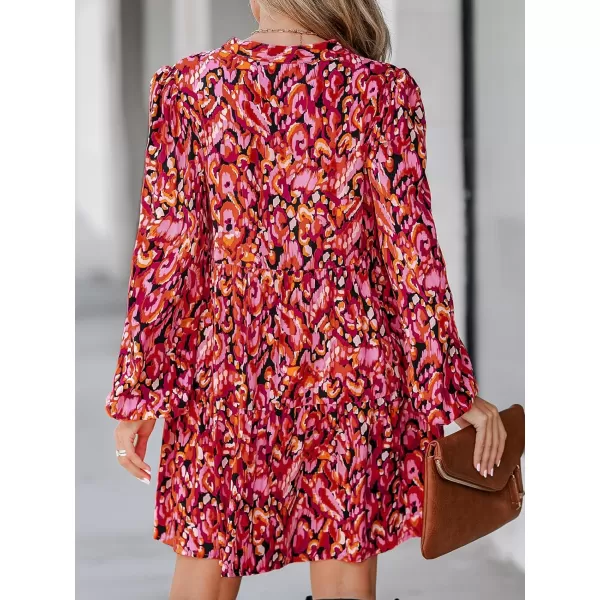 imageCUPSHE Womens Mini Dress V Neck Abstract Print Long Sleeve A Line Short Flowy Casual DressesPink