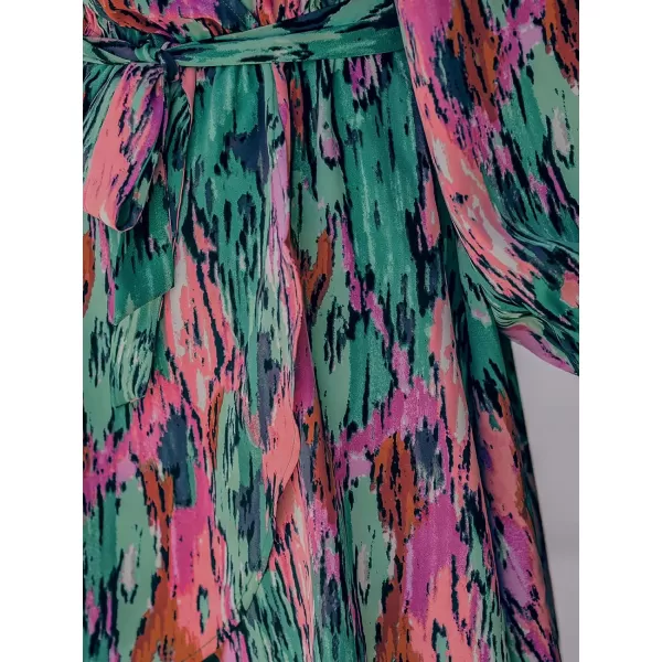 imageCUPSHE Womens Mini Dress V Neck Belted Abstract Print Long Peasant Sleeves Multicolor Loose Fit A Line Short Casual DressesGreen Paisley