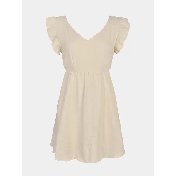 imageCUPSHE Womens Mini Dress V Neck Flutter Sleeve Cotton Self Tie Back A Line Short Summer Cover Up DressBeige