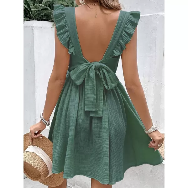 imageCUPSHE Womens Mini Dress V Neck Flutter Sleeve Cotton Self Tie Back A Line Short Summer Cover Up DressBlue