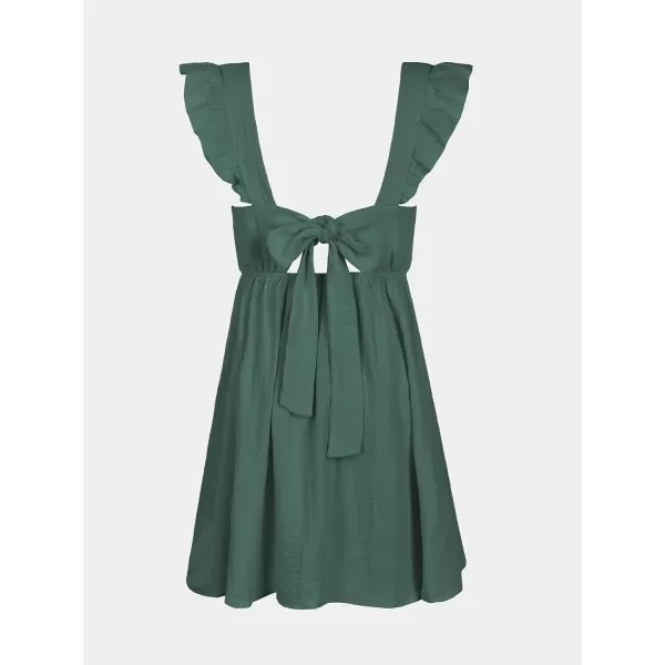 imageCUPSHE Womens Mini Dress V Neck Flutter Sleeve Cotton Self Tie Back A Line Short Summer Cover Up DressBlue