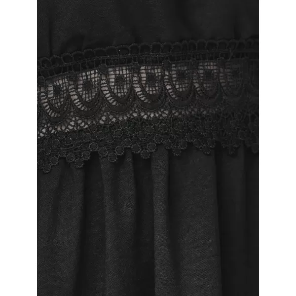 imageCUPSHE Womens Mini Dress V Neck Lace Waist Long Ruffled Trumpet Sleeve A Line Short Casual DressesBlack