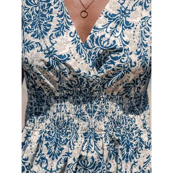imageCUPSHE Womens Mini Dress V Neck Sleeveless Paisley Smocked Waist Short Casual Summer DressBlue Paisley