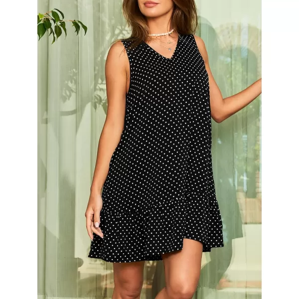 imageCUPSHE Womens Mini Dress V Neck Sleeveless Polka Dots Ruffled Loose Fit Short Summer Beach DressBlack