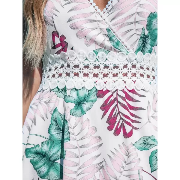 imageCUPSHE Womens Mini Dress V Neck Tropical Floral Crochet Sleeveless Adjustable Straps A Line Summer DressesWhite Floral