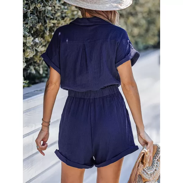 imageCUPSHE Womens Mini Jumpsuit Belted Basic collar Navy Romper with Belt