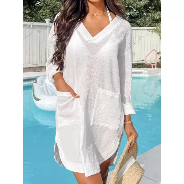 imageCUPSHE Womens Mini Vneck CoverUp Dress White BeachwearWhite