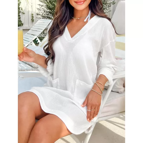 imageCUPSHE Womens Mini Vneck CoverUp Dress White BeachwearWhite