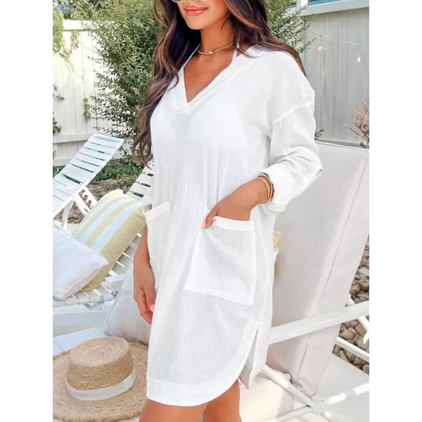 imageCUPSHE Womens Mini Vneck CoverUp Dress White BeachwearWhite