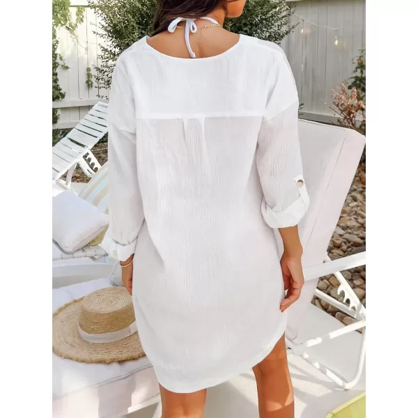 imageCUPSHE Womens Mini Vneck CoverUp Dress White BeachwearWhite