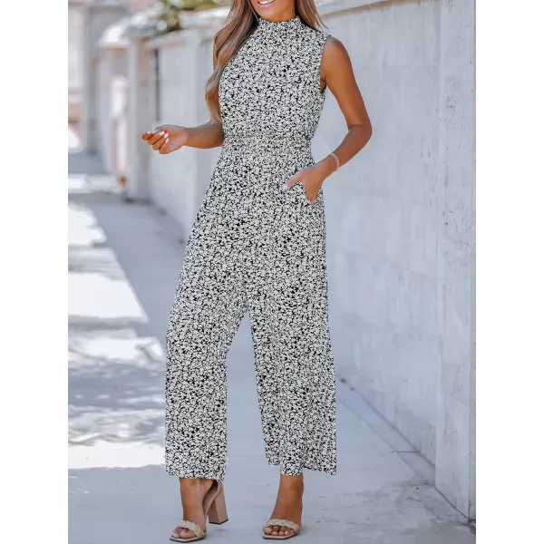 imageCUPSHE Womens Mock Neck Floral Print Long Romper Sleeveless Straight Leg Maxi JumpsuitBlack Floral