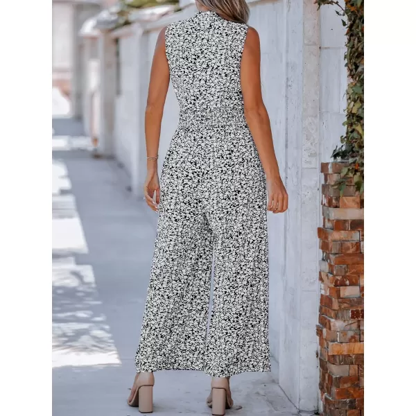 imageCUPSHE Womens Mock Neck Floral Print Long Romper Sleeveless Straight Leg Maxi JumpsuitBlack Floral