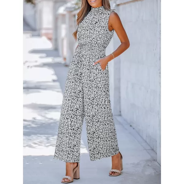 imageCUPSHE Womens Mock Neck Floral Print Long Romper Sleeveless Straight Leg Maxi JumpsuitBlack Floral
