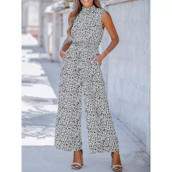 imageCUPSHE Womens Mock Neck Floral Print Long Romper Sleeveless Straight Leg Maxi JumpsuitBlack Floral