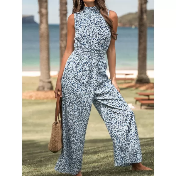 imageCUPSHE Womens Mock Neck Floral Print Long Romper Sleeveless Straight Leg Maxi JumpsuitBlue Floral