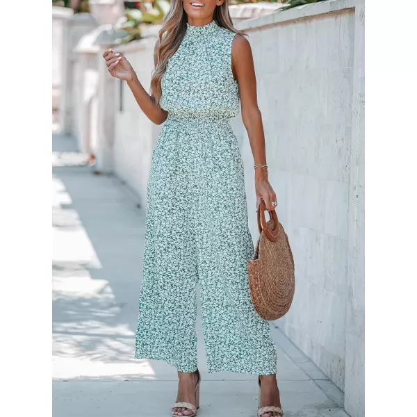 imageCUPSHE Womens Mock Neck Floral Print Long Romper Sleeveless Straight Leg Maxi JumpsuitGreen Floral