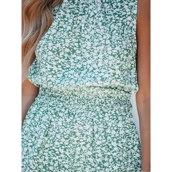 imageCUPSHE Womens Mock Neck Floral Print Long Romper Sleeveless Straight Leg Maxi JumpsuitGreen Floral
