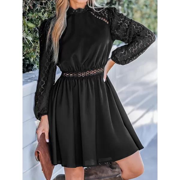 imageCUPSHE Womens Mock Neck Mini Dress Long Sleeves Dresses Lace Sleeves Dressing Sexy CasualBlack