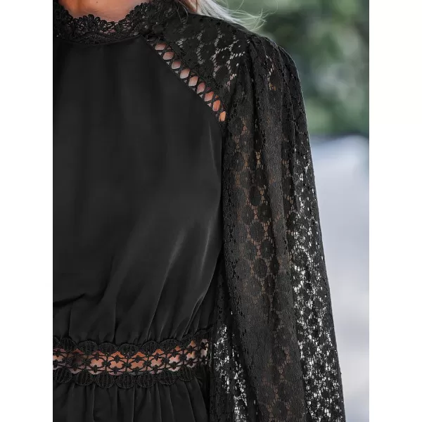 imageCUPSHE Womens Mock Neck Mini Dress Long Sleeves Dresses Lace Sleeves Dressing Sexy CasualBlack