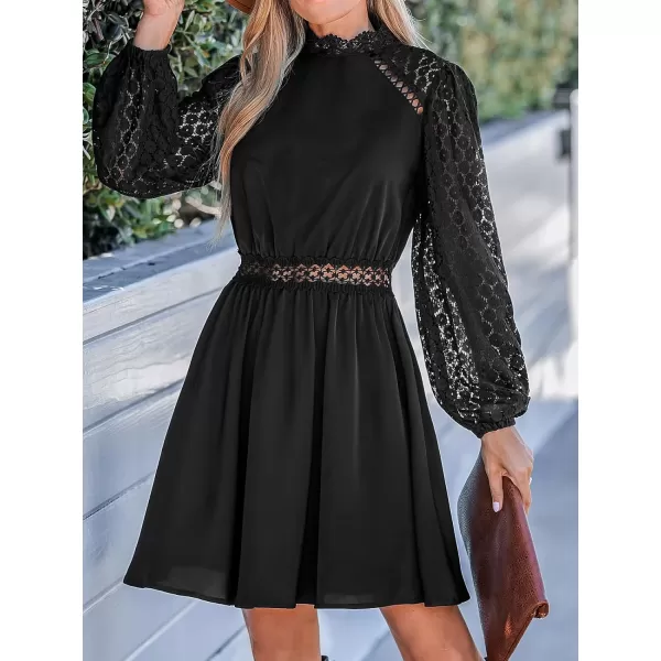 imageCUPSHE Womens Mock Neck Mini Dress Long Sleeves Dresses Lace Sleeves Dressing Sexy CasualBlack