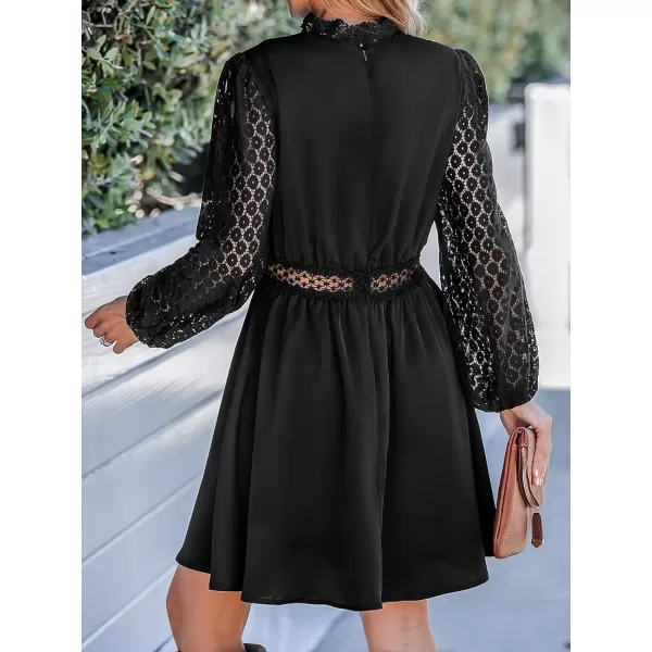 imageCUPSHE Womens Mock Neck Mini Dress Long Sleeves Dresses Lace Sleeves Dressing Sexy CasualBlack
