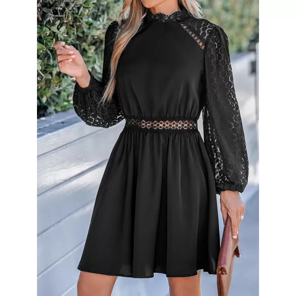 imageCUPSHE Womens Mock Neck Mini Dress Long Sleeves Dresses Lace Sleeves Dressing Sexy CasualBlack