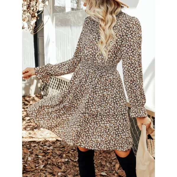 imageCUPSHE Womens Mock Neck Mini Dresses Ruffle Sleeves Fall Floral Print FlowyingBrown