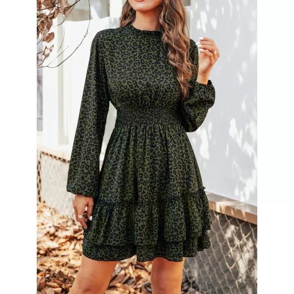 imageCUPSHE Womens Mock Neck Mini Dresses Ruffle Sleeves Fall Floral Print FlowyingLeopard
