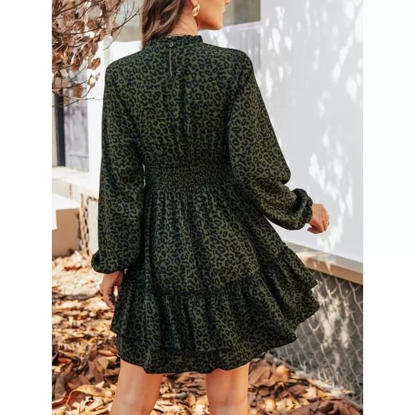 imageCUPSHE Womens Mock Neck Mini Dresses Ruffle Sleeves Fall Floral Print FlowyingLeopard
