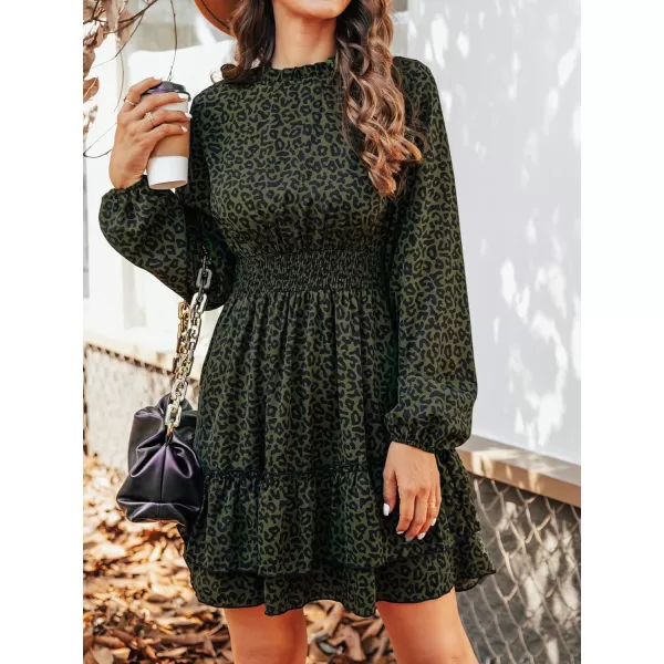 imageCUPSHE Womens Mock Neck Mini Dresses Ruffle Sleeves Fall Floral Print FlowyingLeopard
