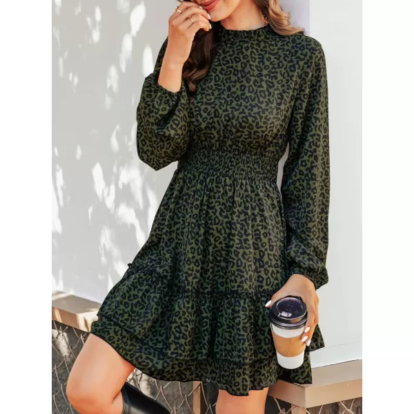 imageCUPSHE Womens Mock Neck Mini Dresses Ruffle Sleeves Fall Floral Print FlowyingLeopard