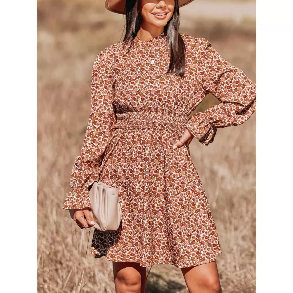 imageCUPSHE Womens Mock Neck Mini Dresses Ruffle Sleeves Fall Floral Print FlowyingOrange Floral
